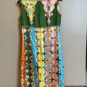 Vintage Emilio Pucci Green Silk Sheath Midi Dress Resort Wear